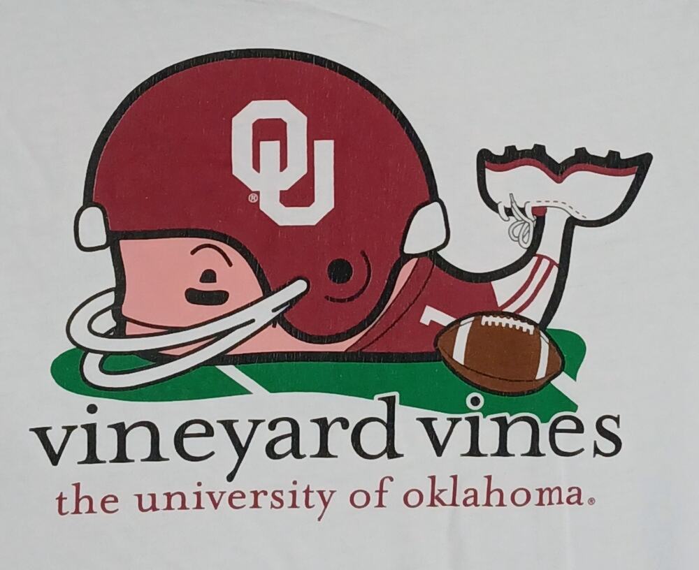 Vineyard Vines Oklahoma Sooners T-Shirt Mens L White Pocket Tee Short Sleeve